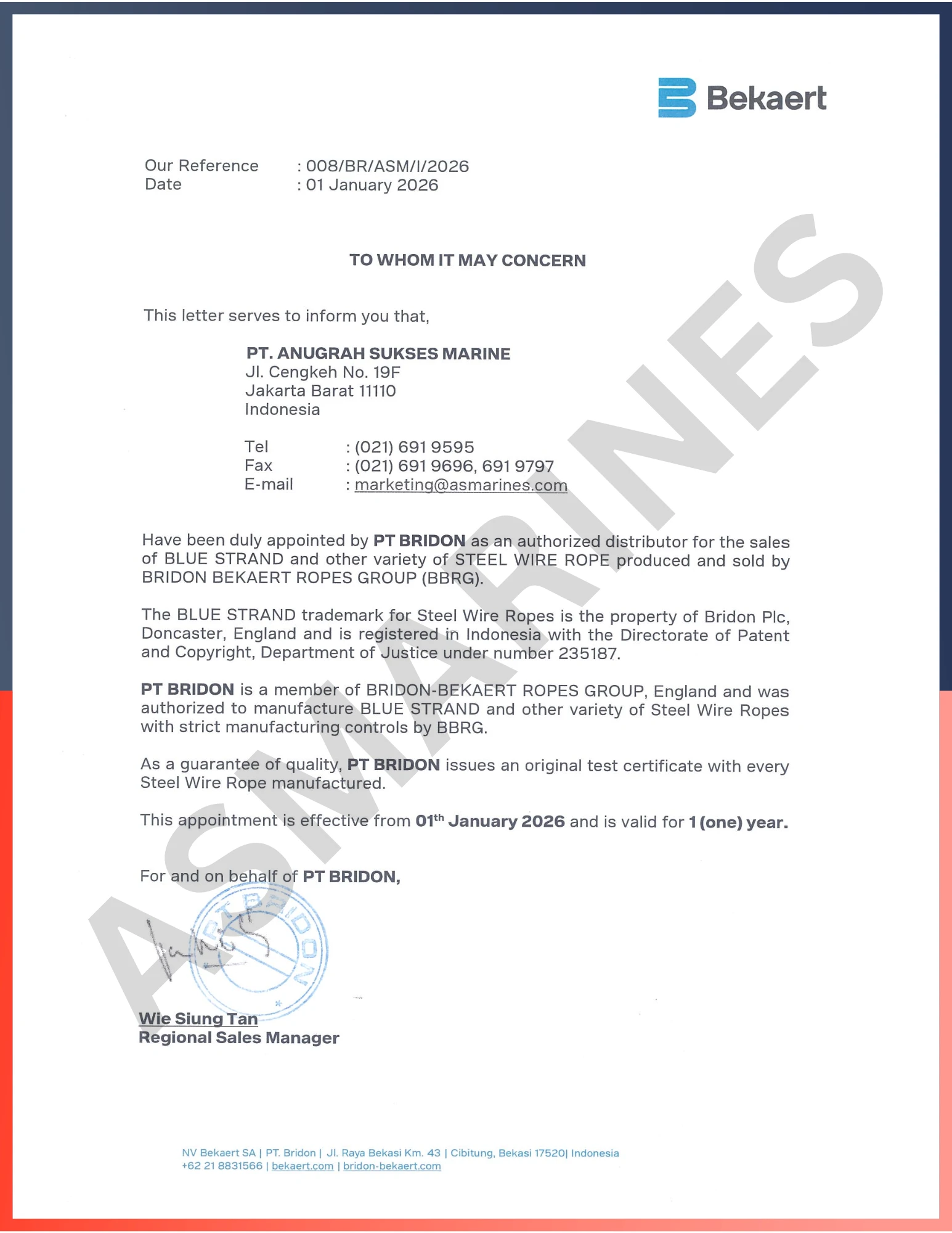 Agency Letter Bridon